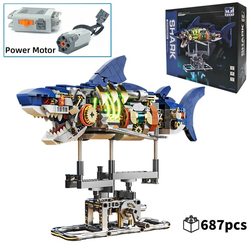 Creativo STEM Educativo Meccanico Squalo Oceano Animale Giocattolo Elettrico Blocchi di Costruzione Modello Set MOC Stile Mattoni di Montaggio per Il Capretto