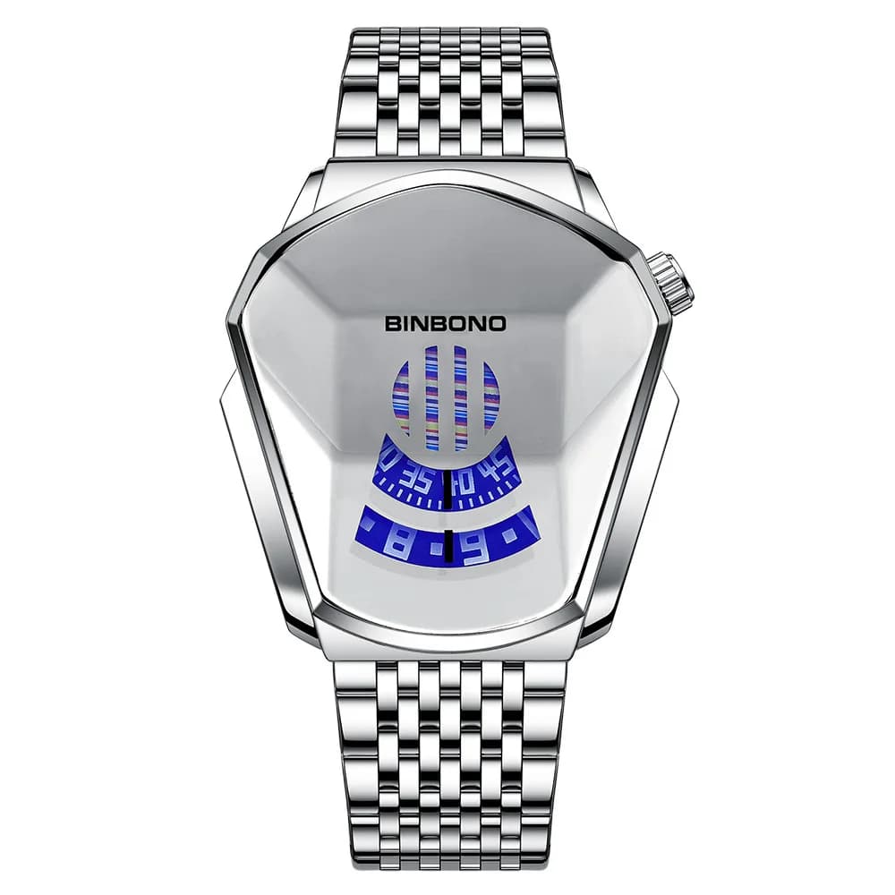 Motorcycle Style Watch for Men with Big Dial Irregular Shape and Pointer Trendy Fashion Design