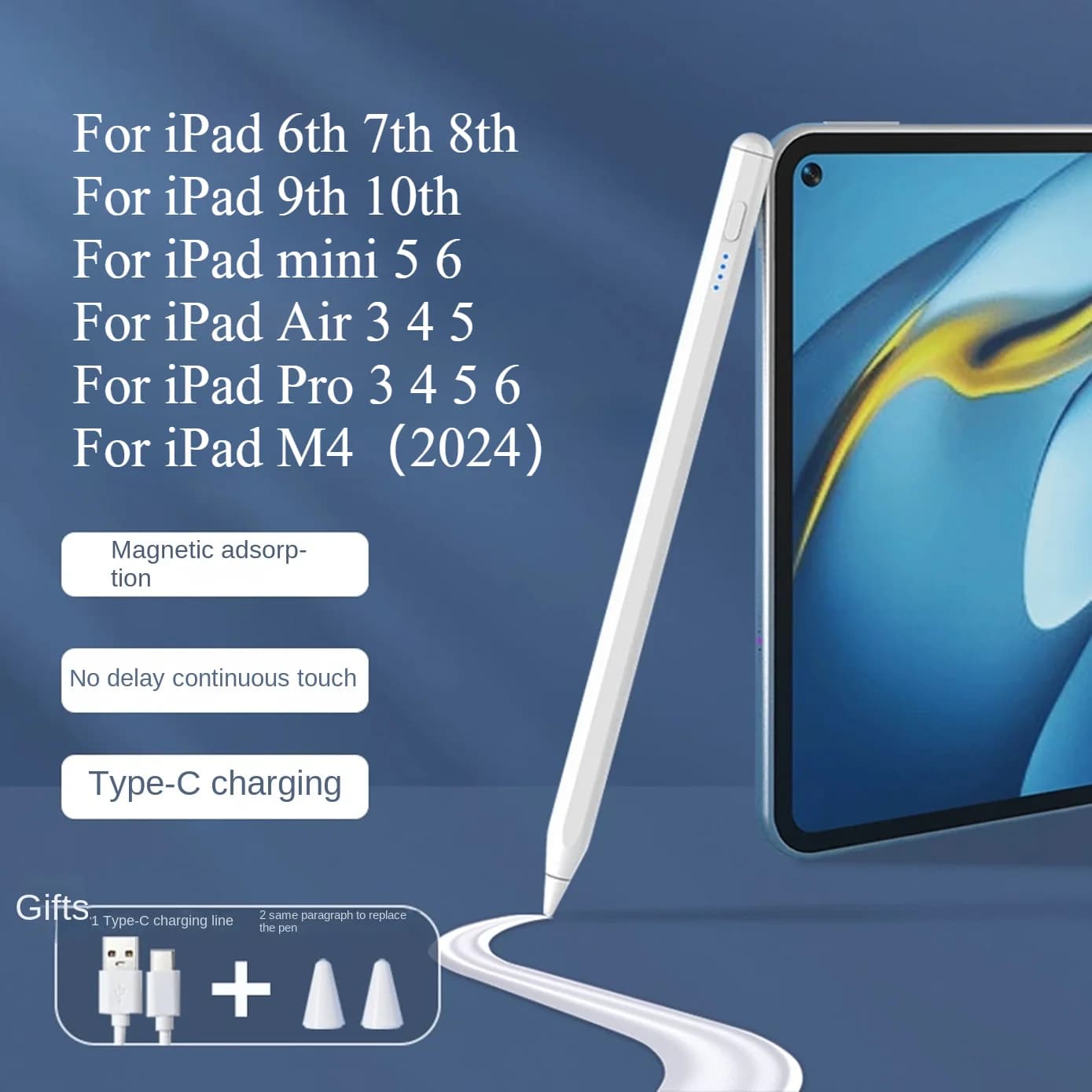 Penna Stilo per iPad con Rilevamento Inclinazione e Rifiuto del Palmo, Compatibile con Apple Pencil 2 2018-2025, per iPad Pro 11 12.9 13 Air 4/5 7/8/9/10th M4