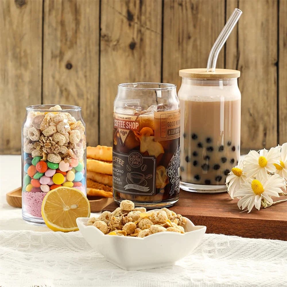1/2/4/6 pz tazza di vetro con coperchio e cannuccia trasparente Bubble Tea Cup succo di vetro lattina di birra latte moka tazze colazione tazza bicchieri