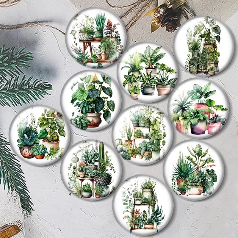 Cabochon in vetro con motivi vegetali acquerellati 12/18/20/25mm per bracciali, ciondoli, anelli, orecchini e componenti per la creazione di gioielli