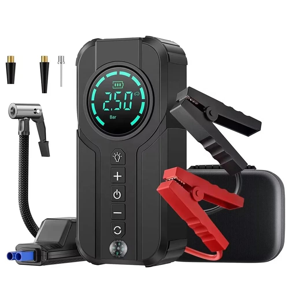 Avviatore di Emergenza Multifunzione 6 in 1 2000A con Power Bank 45W, Gonfiatore Pneumatici e Pompa ad Aria ad Alta Potenza per Auto e Camion