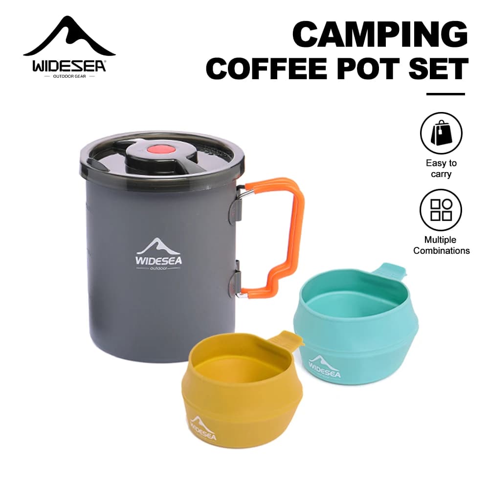 Set Caffettiera da Campeggio Widesea, French Press Portatile con Ciotole Pieghevoli in Silicone, Macchina per Caffè da Esterno in Alluminio Anodizzato Duro