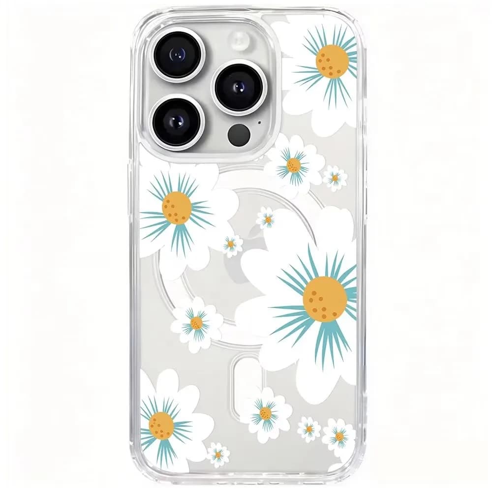Floral Print Phone Case For iPhone 17 16 15 14 13 12 11 Pro XS Max XR Plus Air Mini 16/17E Wireless MagSafe Magnetic Clear Cover