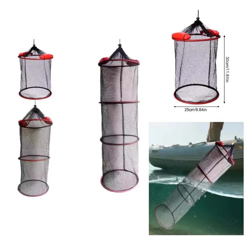 Porta Pesci Galleggiante Pieghevole e Portatile, Contenitore per Pesci Piccoli per Pesca in Mare e Fiume, Rete Galleggiante per Pesci, Cestino per Pesci Piccoli