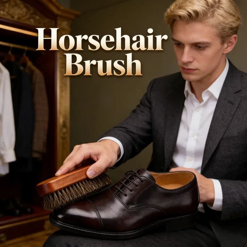 Spazzola per Lucidatura Scarpe in Legno Massello con Crine di Cavallo per la Cura delle Scarpe in Pelle