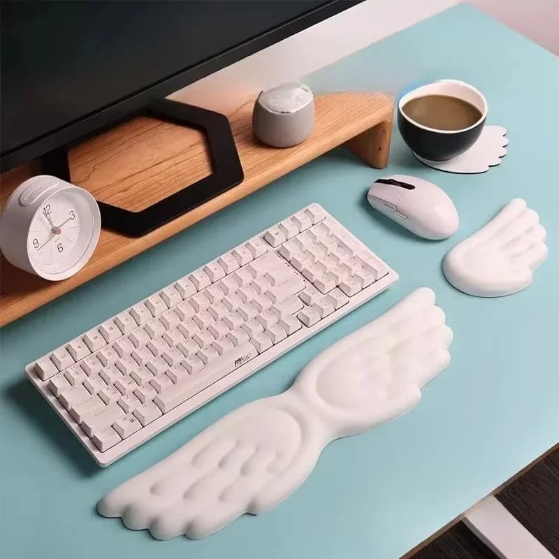 Poggiapolsi per tastiera meccanica, mouse, ala d'angelo, memory foam, cuscino per mouse, supporto per polso, per computer, laptop, digitazione