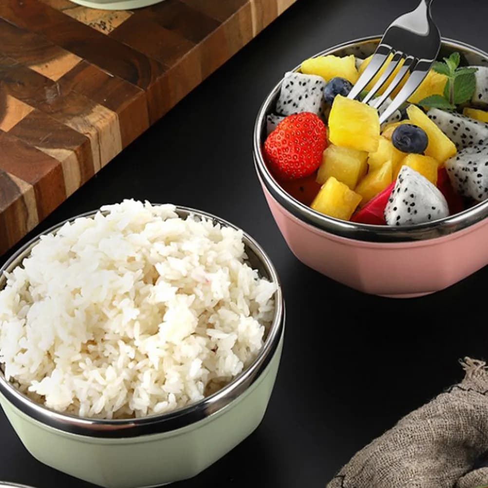Stainless Steel Bowl Heat Resistant Soup Rice Noodle Food Serving Bowl Household Kitchen Supply Rice Holder Soup Container
