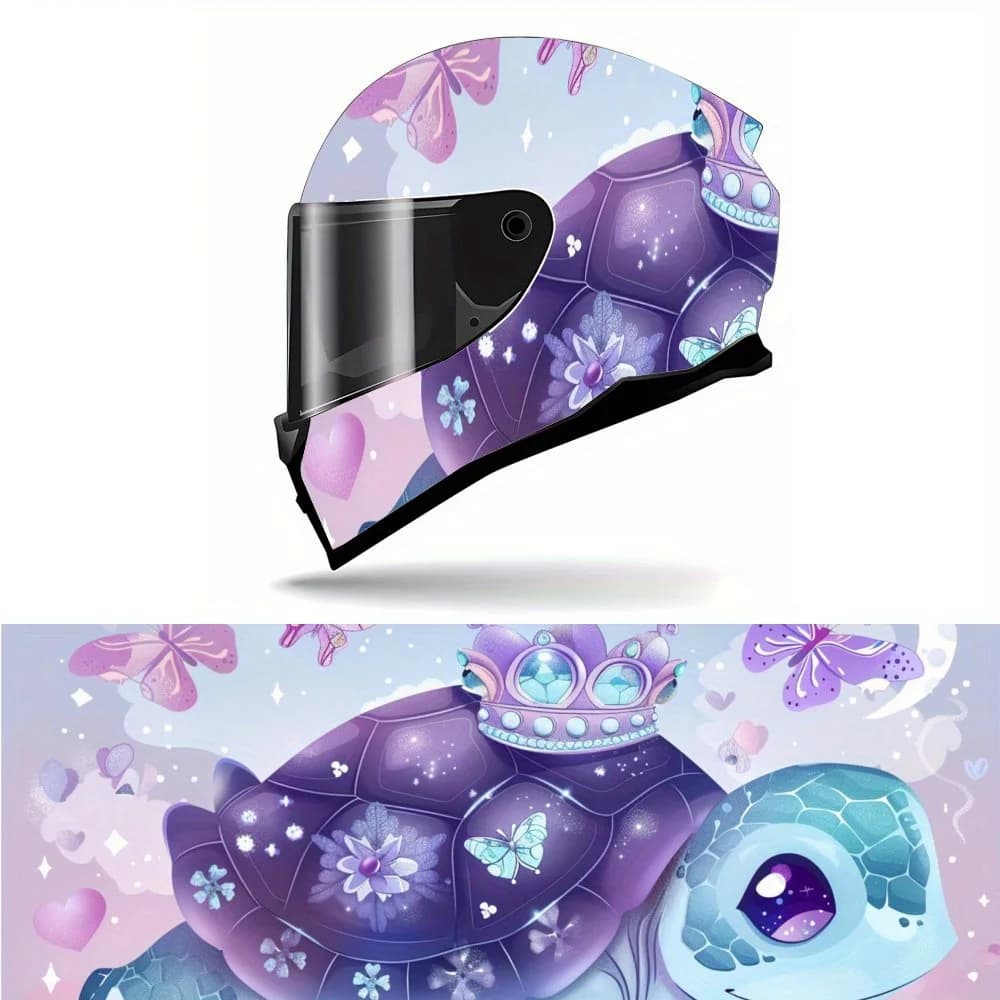 Decalcomania per casco da motociclista Purple Crown Dreamy Turtle, adesivo per casco antigraffio, involucri in vinile per casco impermeabile autoadesivo Dec