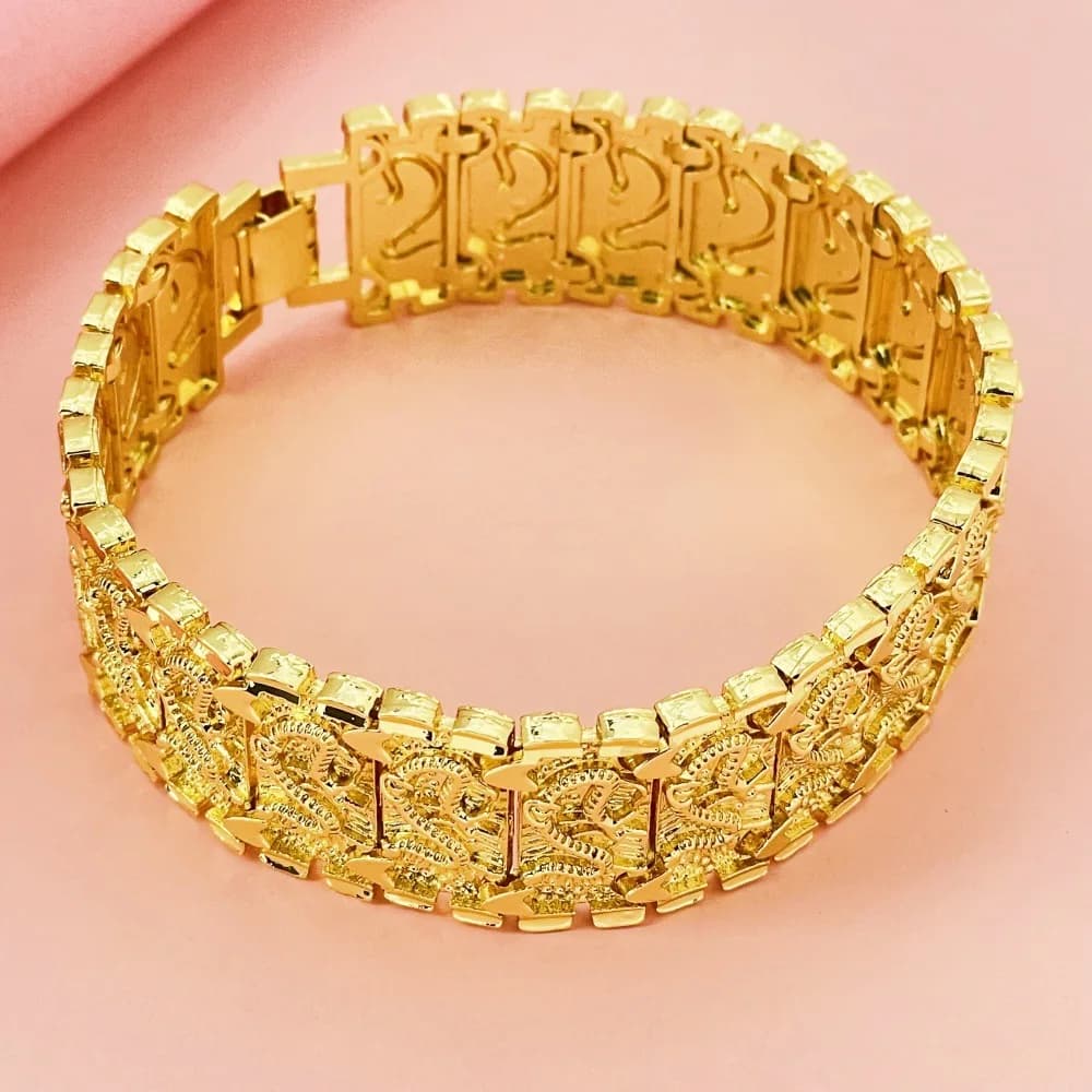Bracciale Drago Dynar Jewelry in Oro 24K AU999 da 2CM per Uomo - Oro Premium da 2CM, Drago Portafortuna, per Affari ed Eventi Importanti