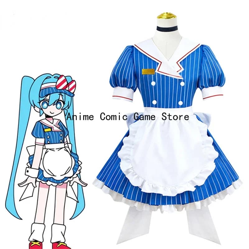 Disponibile S-XL Mikuu Hypnotist Cosplay Parrucca da cameriera Kasane Tetoo Abito Lolita a righe blu Abiti da festa di Halloween per le donne
