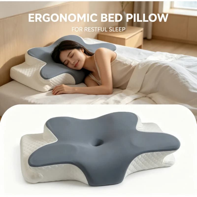 Cuscino Cervicale in Memory Foam a Forma di Farfalla, Ortopedico a Lento Ritorno per Alleviare il Dolore al Collo, per Chi Dorme su un Fianco o sulla Schiena