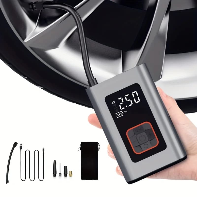 Avviatore di Emergenza per Auto con Compressore d'Aria, Power Bank e Illuminazione, 4 in 1, Gonfiatore Pneumatici Portatile