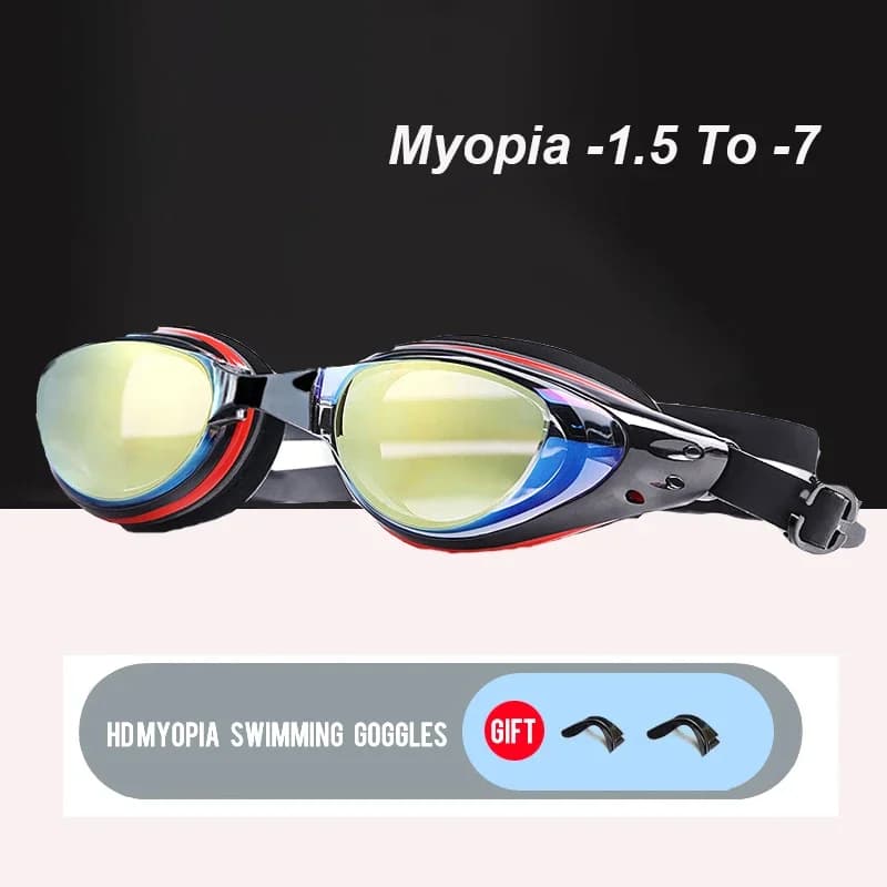 Da -1,5 a -7 Miopia Uomini adulti Donne Silicone HD Trasparente o elettrolitico Anti Fog Occhiali da nuoto Anti-Uv Occhiali da nuoto Occhialini