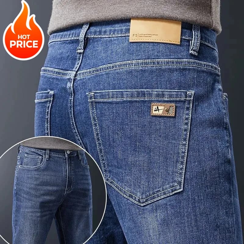 Jeans da Uomo Morbidi ed Elasticizzati, Slim Fit, Stile Business Casual, Denim Lavato, Moda Coreana, Blu-Grigio, Pantaloni di Marca
