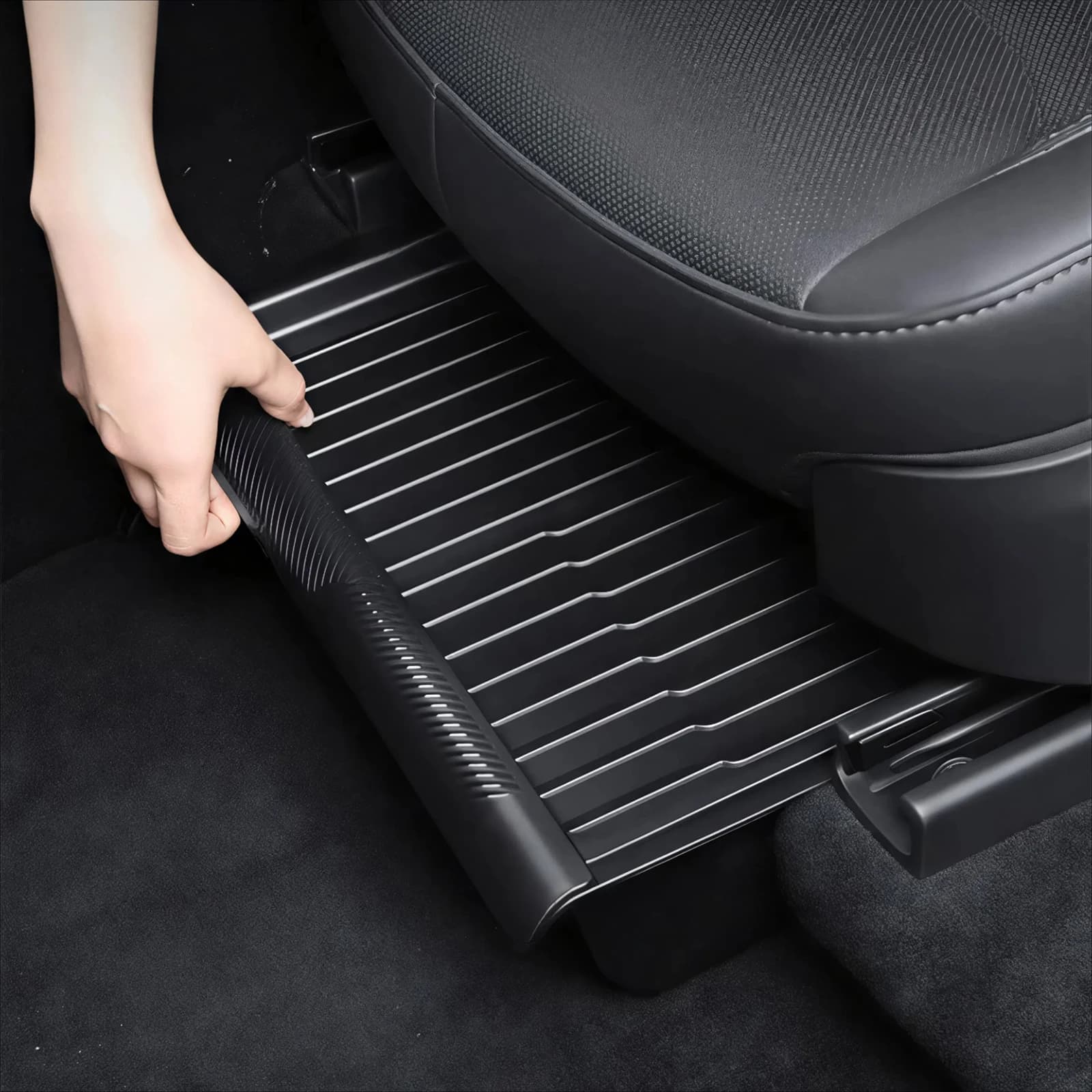 CNSPEED Scatola portaoggetti sotto il sedile TPE Vassoio organizer nascosto Scatola spaziale con coperchio per Tesla Model Y 2020 2021-2024 Juniper 2025-2026