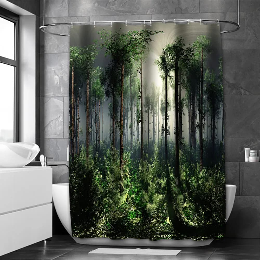 Paesaggio naturale alberi di cocco bagno paesaggio tenda da doccia impermeabile con 12 ganci Home Deco nave libera