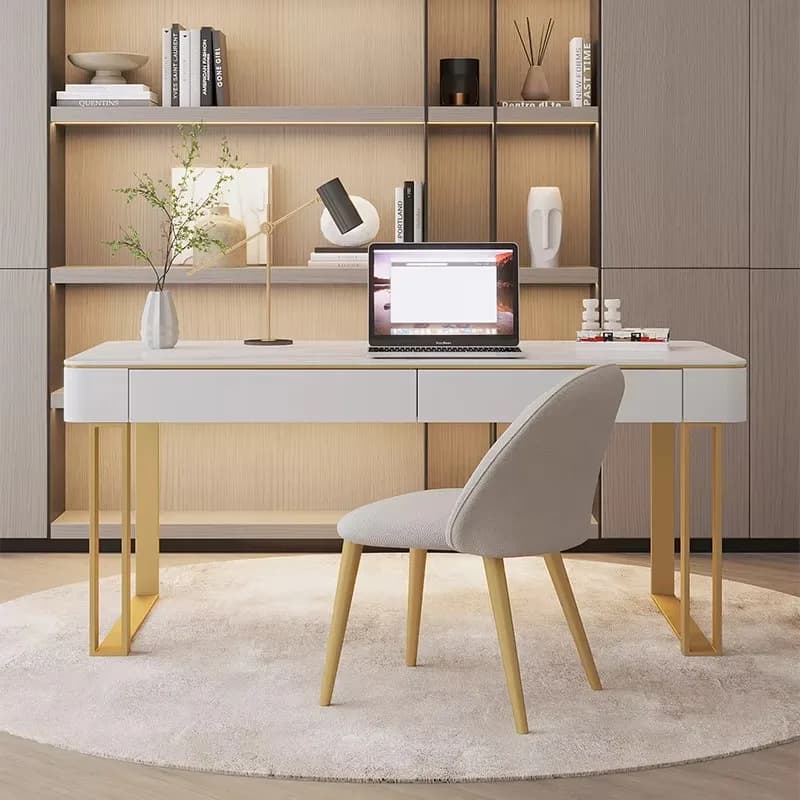 Scrivanie da Ufficio Moderne di Lusso con Cassetti Portaoggetti, Sedia, Scrivania per Studio e Computer, Scrivania Regolabile in Altezza per Laptop, Mobili