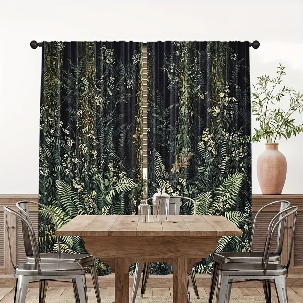 Lush Botanical Leaf Curtain Drapes Polyester Window Curtains Tropical Jungle Greenery Print Living Room Home Decor Luxury Style