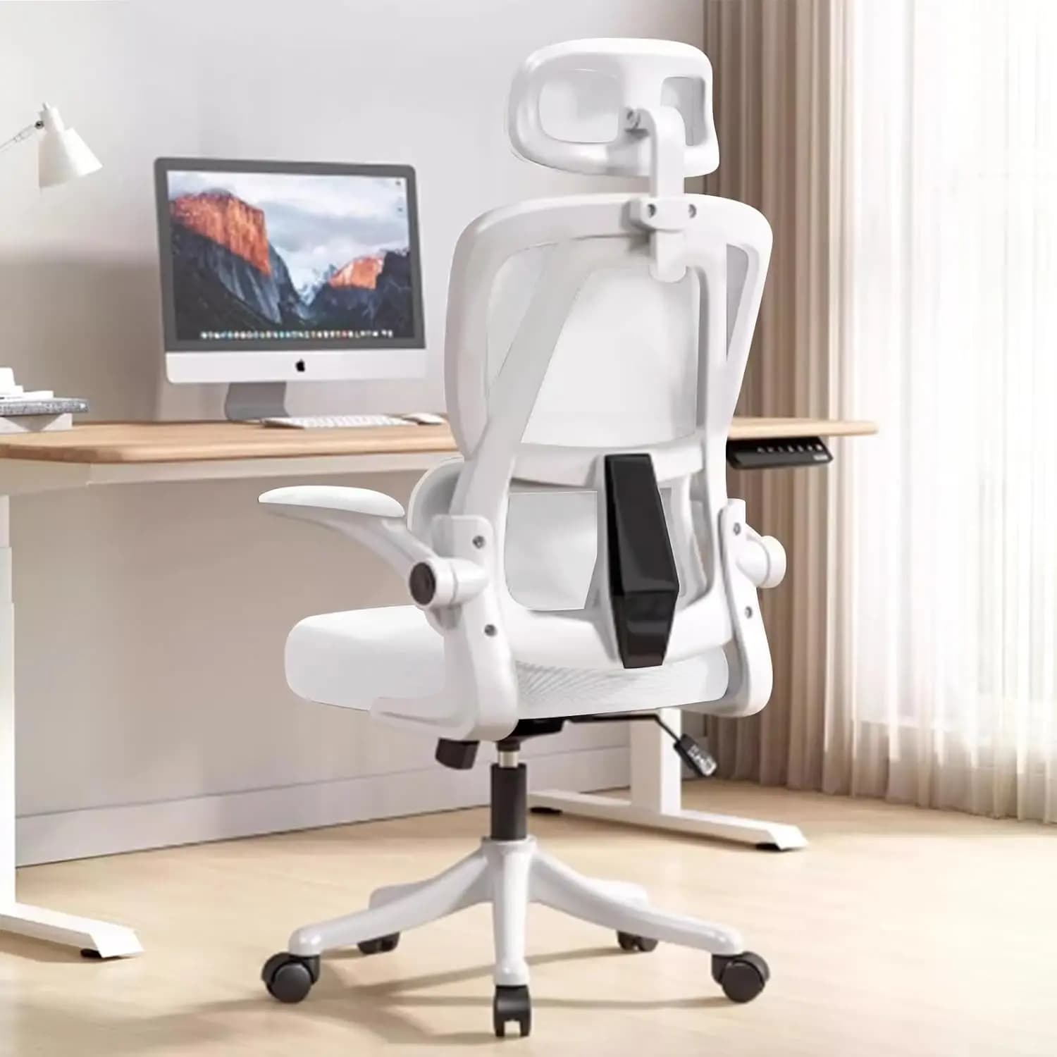 Sedia da Ufficio Ergonomica con Braccioli Ribaltabili e Supporto Lombare, Sedia da Gaming con Schienale Alto in Rete, Personalizzabile