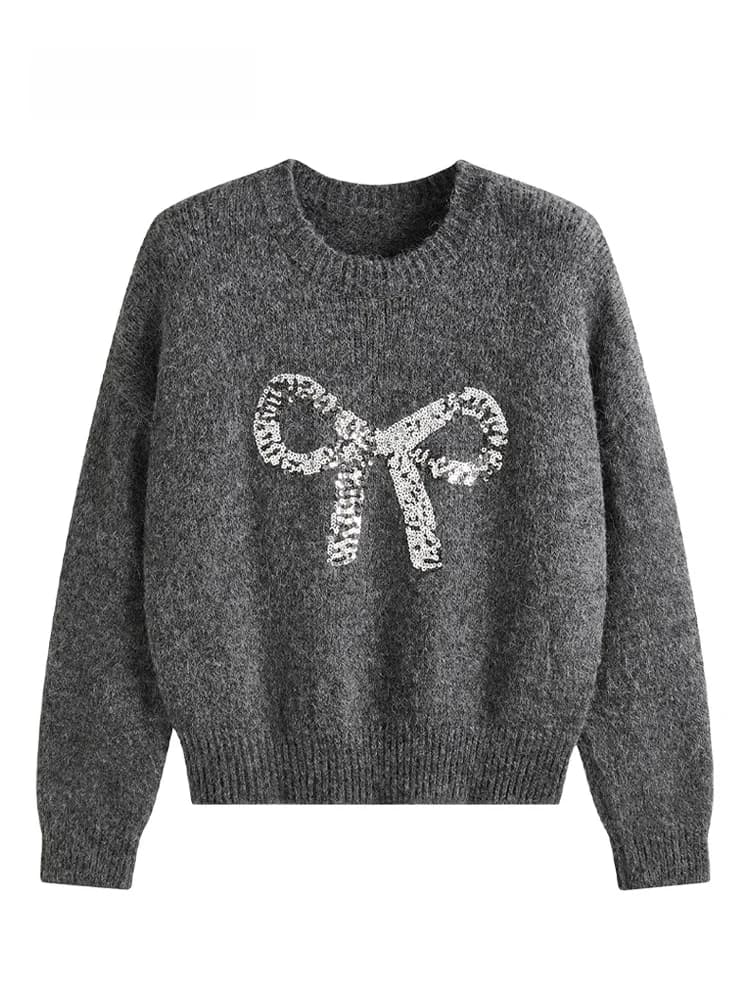 Maglione lavorato a maglia da donna JZZDEMM, modello ampio a maniche lunghe con nodo decorativo, maglia a maglia grossa, top base.
