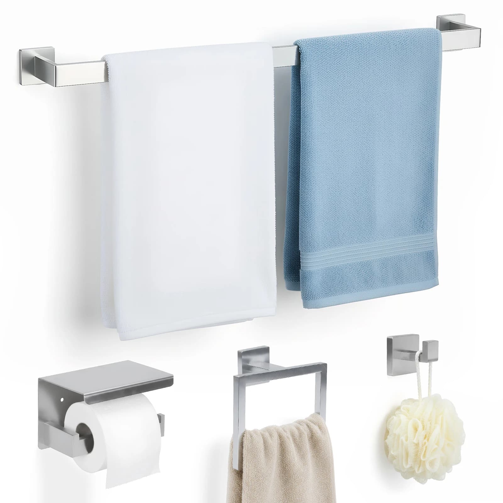 Set di 20 Accessori per Bagno in Acciaio Inox da Parete con Portasciugamani/Anello/Gancio/Portarotolo