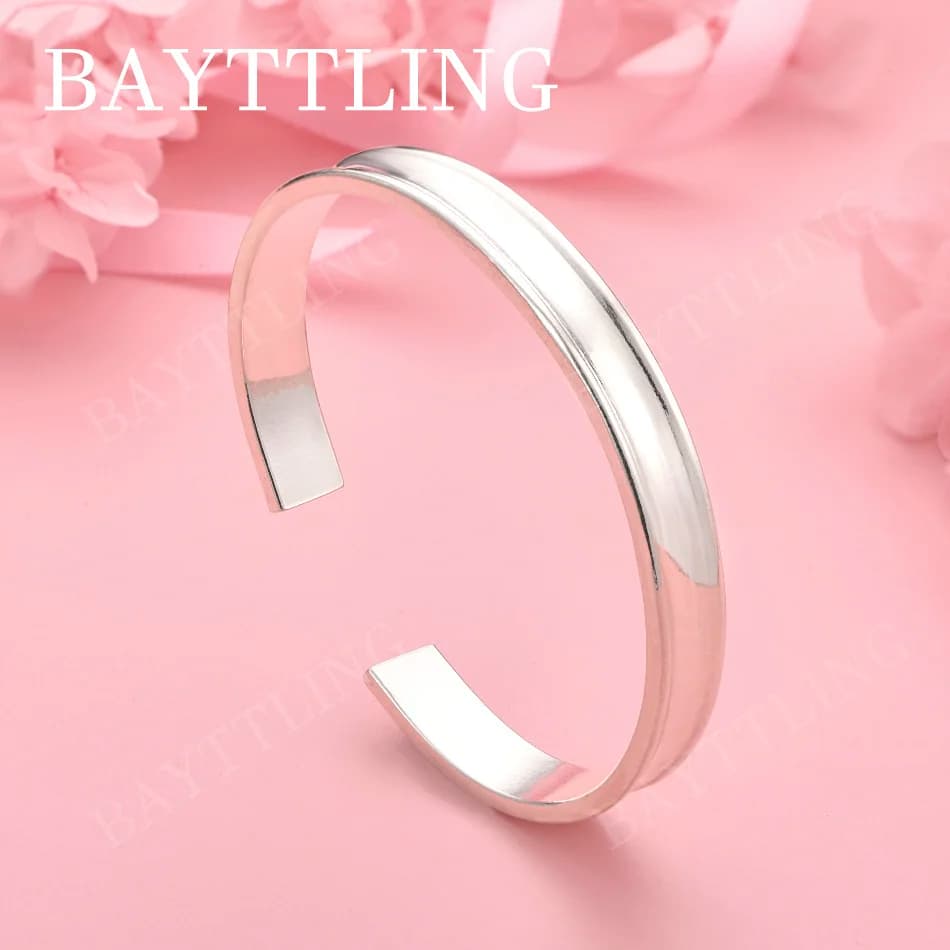 925 Sterling Silver Simple 8mm Open Bangle for Women, Fashionable and Charming Wedding Party Accessories