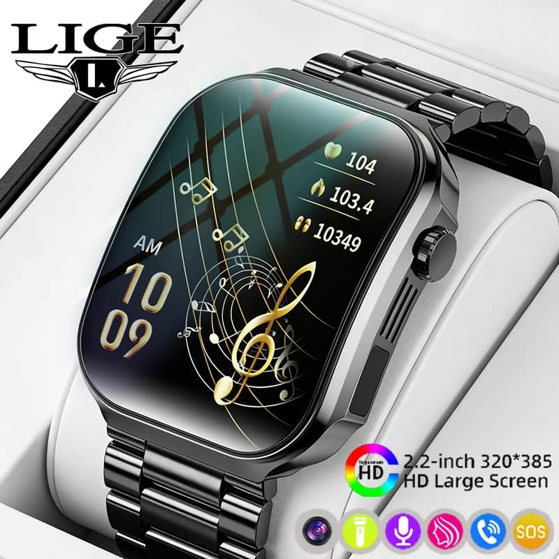 LIGE Nuovo Smartwatch con Schermo Curvo 3D, Luce LED, Termometro, Monitoraggio della Salute, Fitness, per Uomini e Donne, Compatibile con Android e iOS