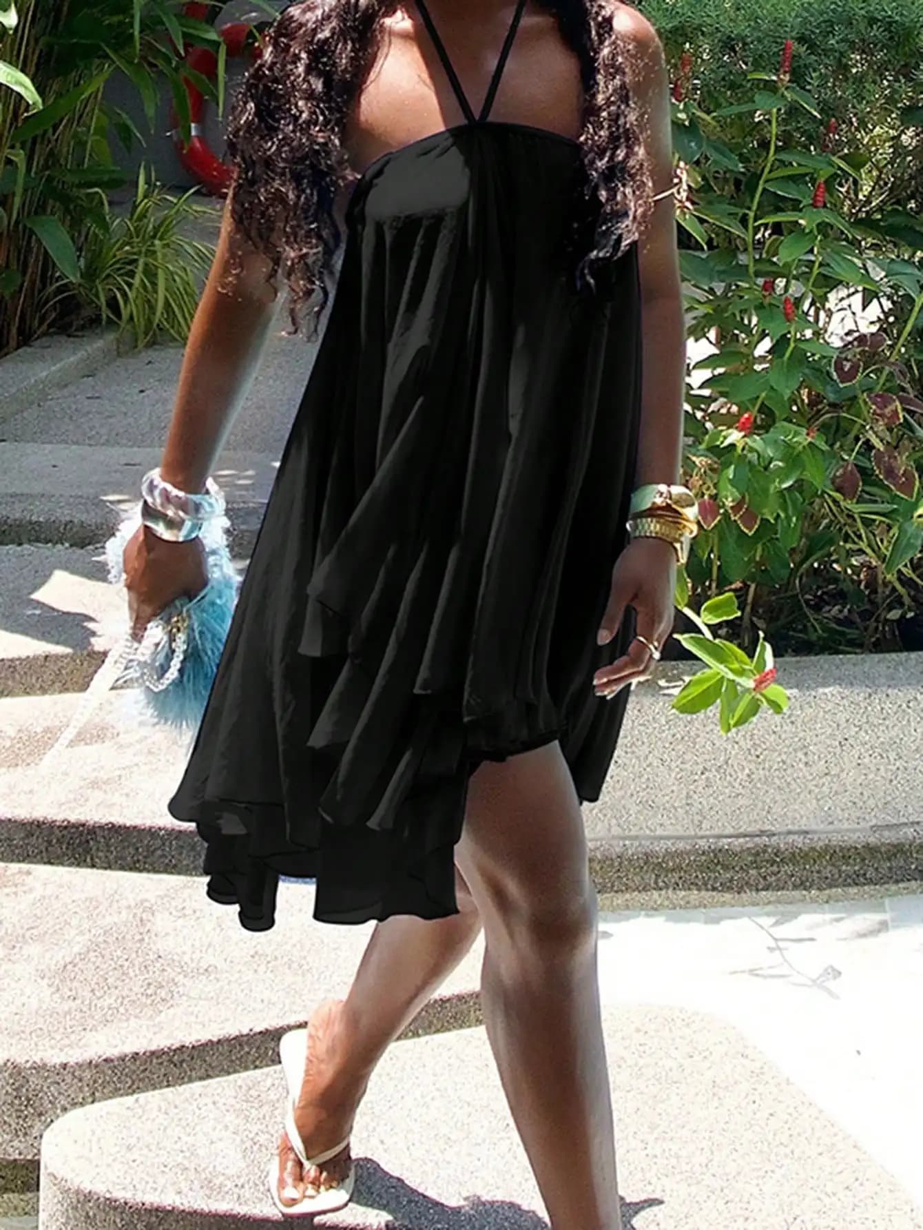 Women's Backless Halter Neck Sleeveless Mini Dress Sexy Elegant Party Dress Black Summer