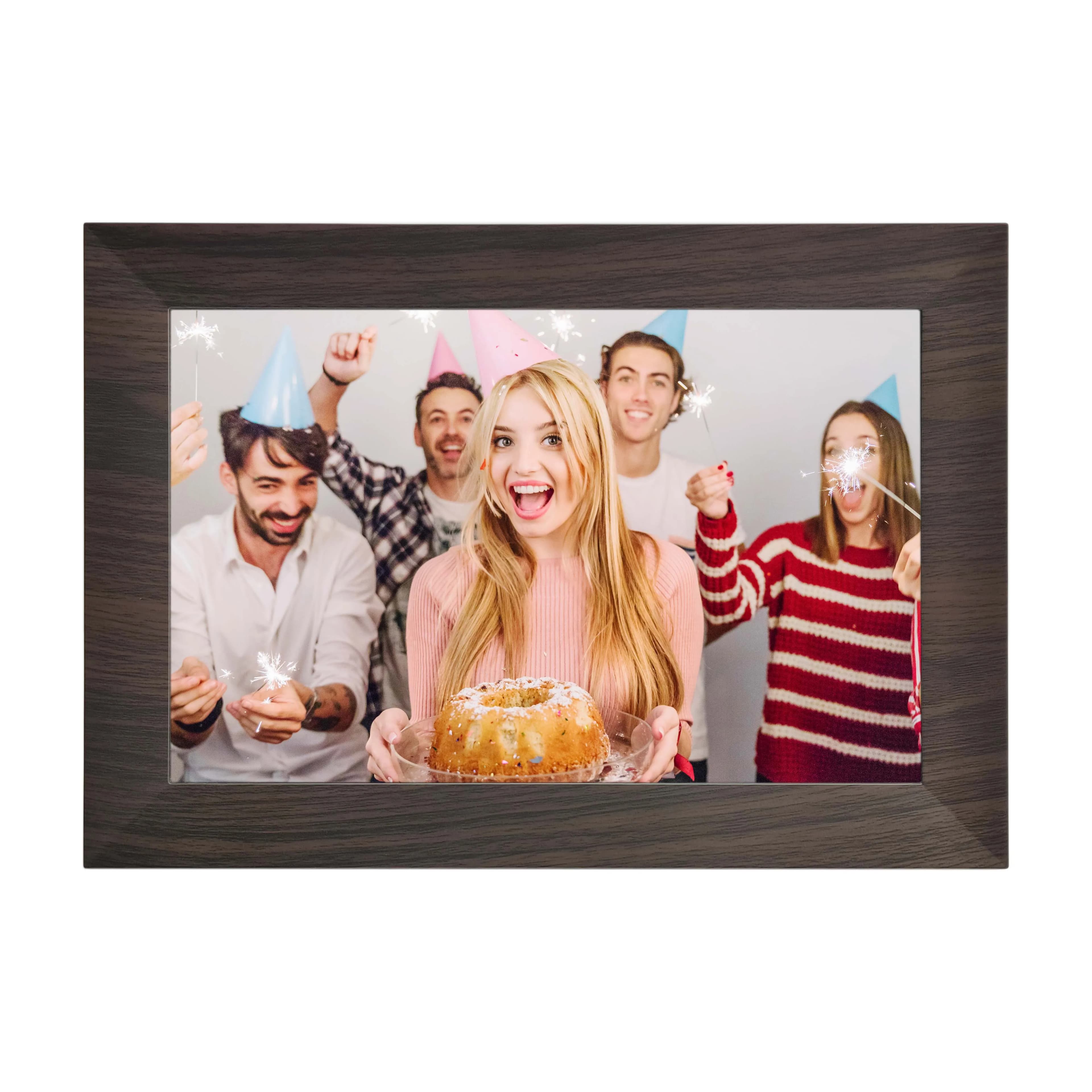 10.1'' Auto-Rotate Black Wood Frame Digital Picture Frameo 16GB WiFi Photo Frame with 1280x800 IPS Touch Screen & Clock Function