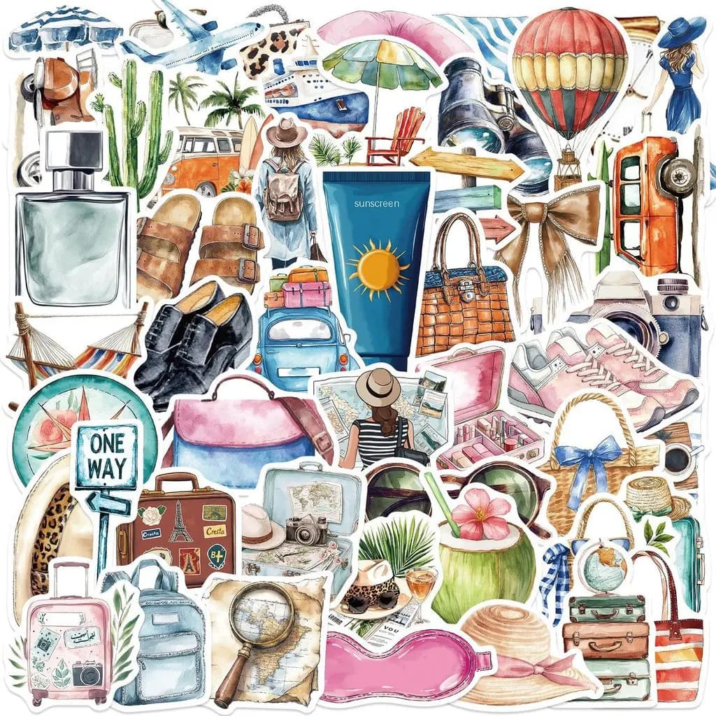 50 Pieces Vintage Travel Theme Aesthetic Stickers Waterproof PVC for Journal Decoration DIY Projects BulingBulingStickers Store
