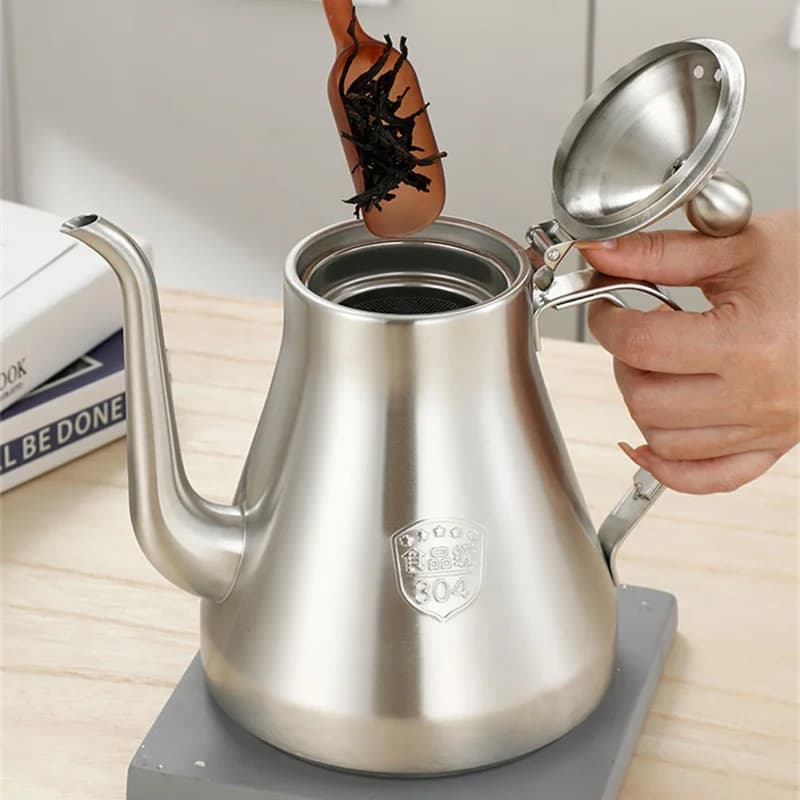1.5L Tea Kettle 304 Stainless Steel Teapot with Infuser for Loose Flower Tea Kettle for Electric Ceramic Cooktop Gas Stove Safe