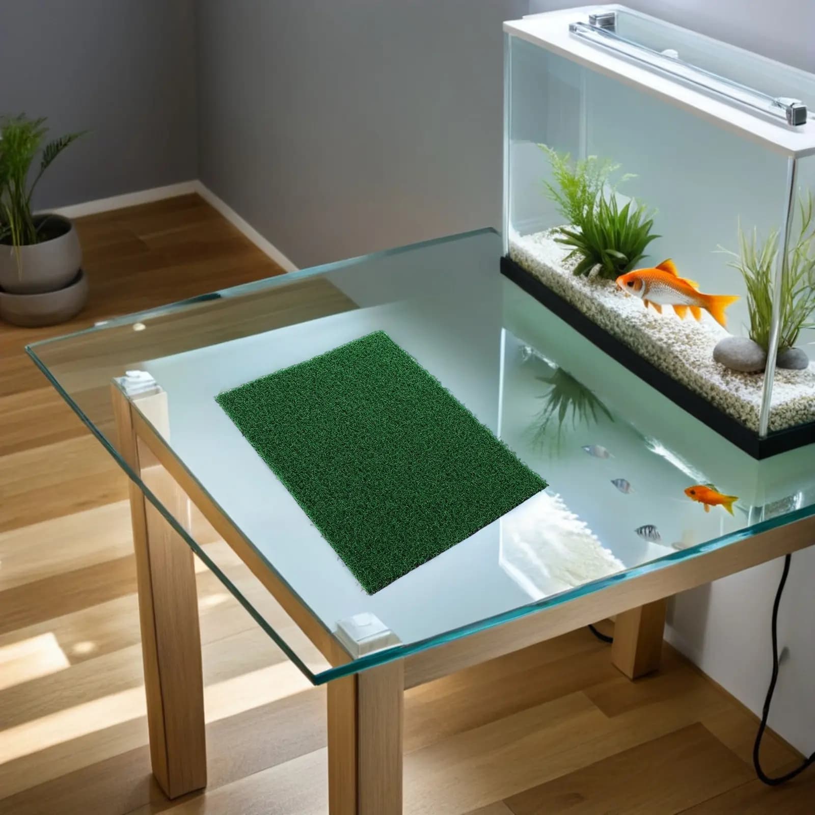 2Pcs Artificial Aquarium Grass Mat Realistic Fish Tank Rug Simulation Aquatic Plant Decor Turtle Basking Platform Reptile