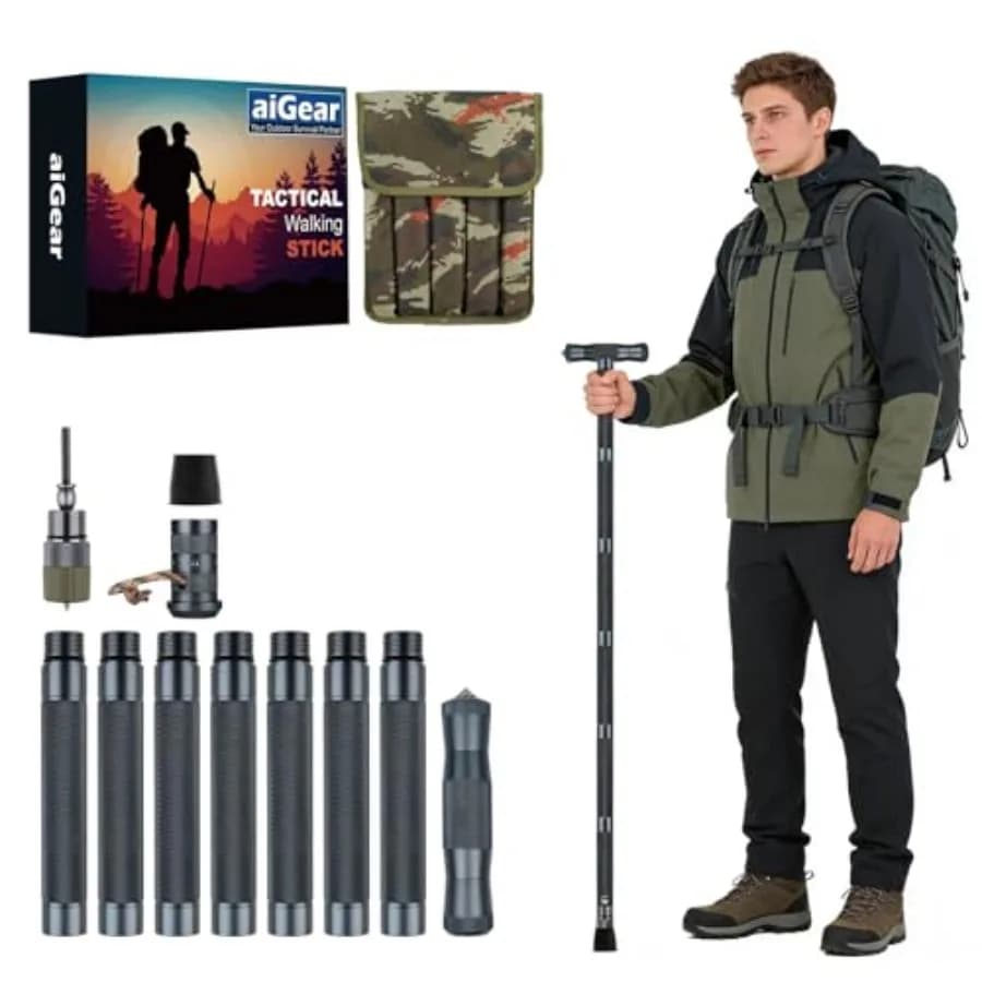 Bastone da Trekking Tattico H3 per Sopravvivenza, Attrezzo Multifunzione per Escursionismo, Bastoni Regolabili per Campeggio ed Escursioni 6-in-1