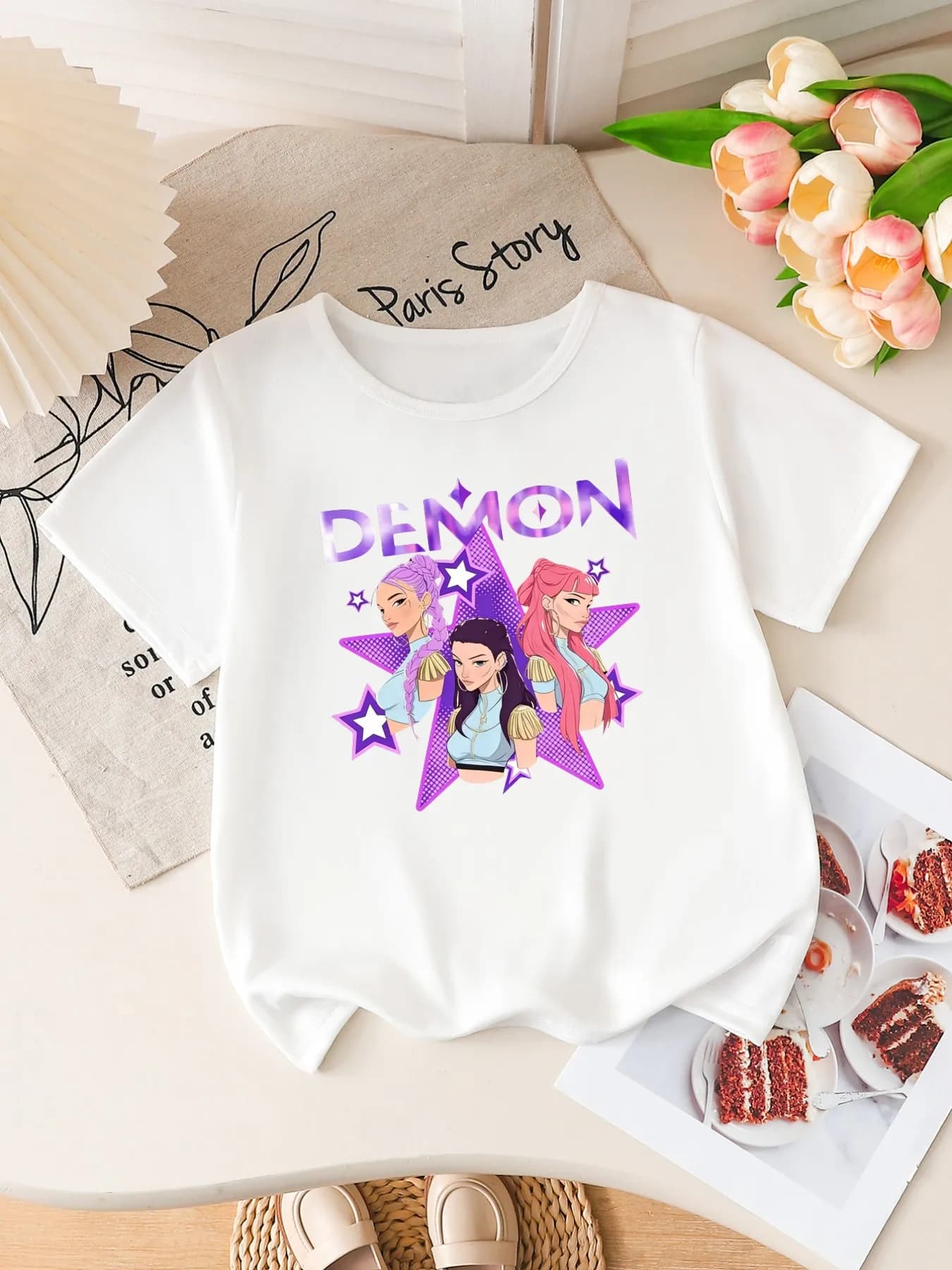 T-shirt a maniche corte con stampa del gruppo idol K-POP per ragazze, maglietta grafica anime carina, top casual estivo per bambini