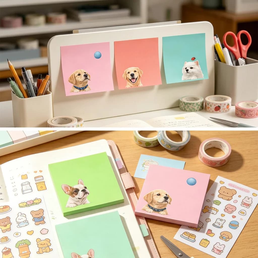 Pet Themed Sticky Notes Cute Office Memo Pad Set Cute Printed Note Paper Colorful Self-Adhesive Memo Pad For Students Office