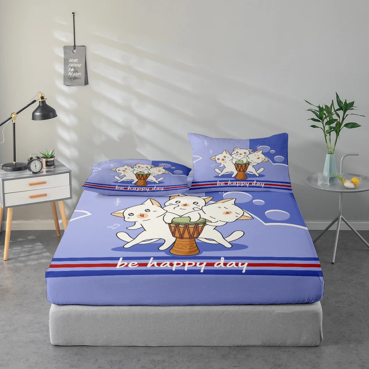 Set of linens with kitten print, mattress protectors and matching pillowcase. High Definition Printed Sheet Set Includes 1 Sheet with Angles + 1 or 2 Loyalty (60*100cm and 72*132cm for 1 Federa, the Rest of Measures for 2 Faithful). Suitable for Bedroom & Guest Room, Bed linen in Polyester Ultra Soft, Washable in Washing Machine, Usable in All Seasons