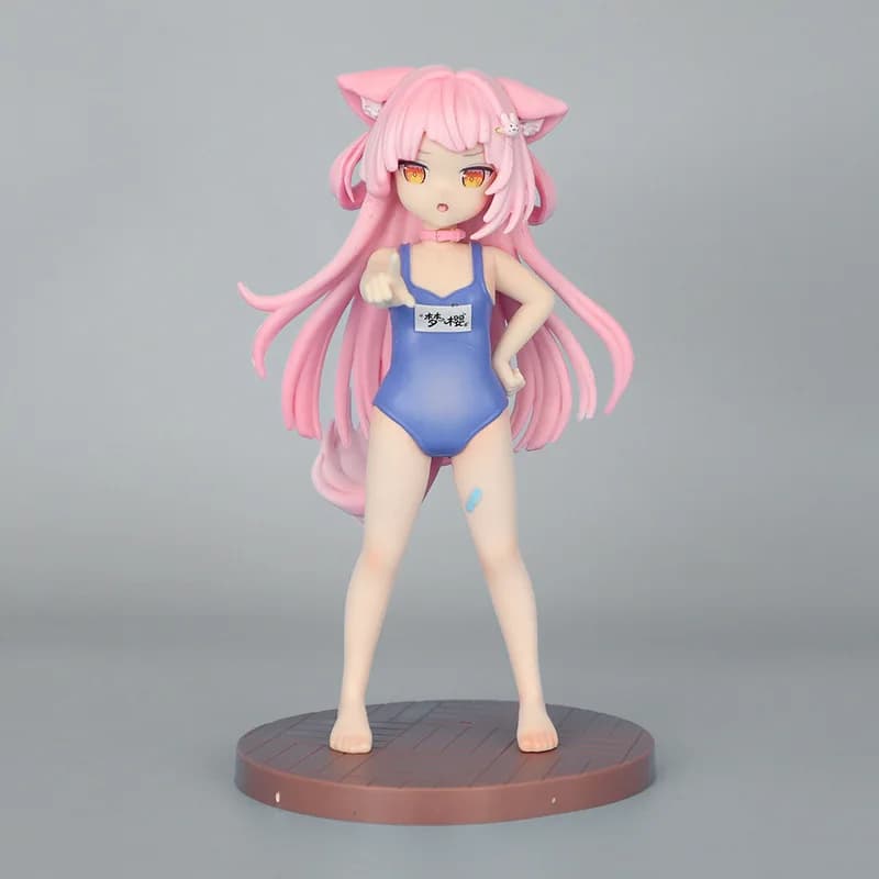 Mengying Anime Figure Pink Cat Ears Swimsuit Collectible Pvc Model Desktop Ornament For Anime Fans Home Decoration Display