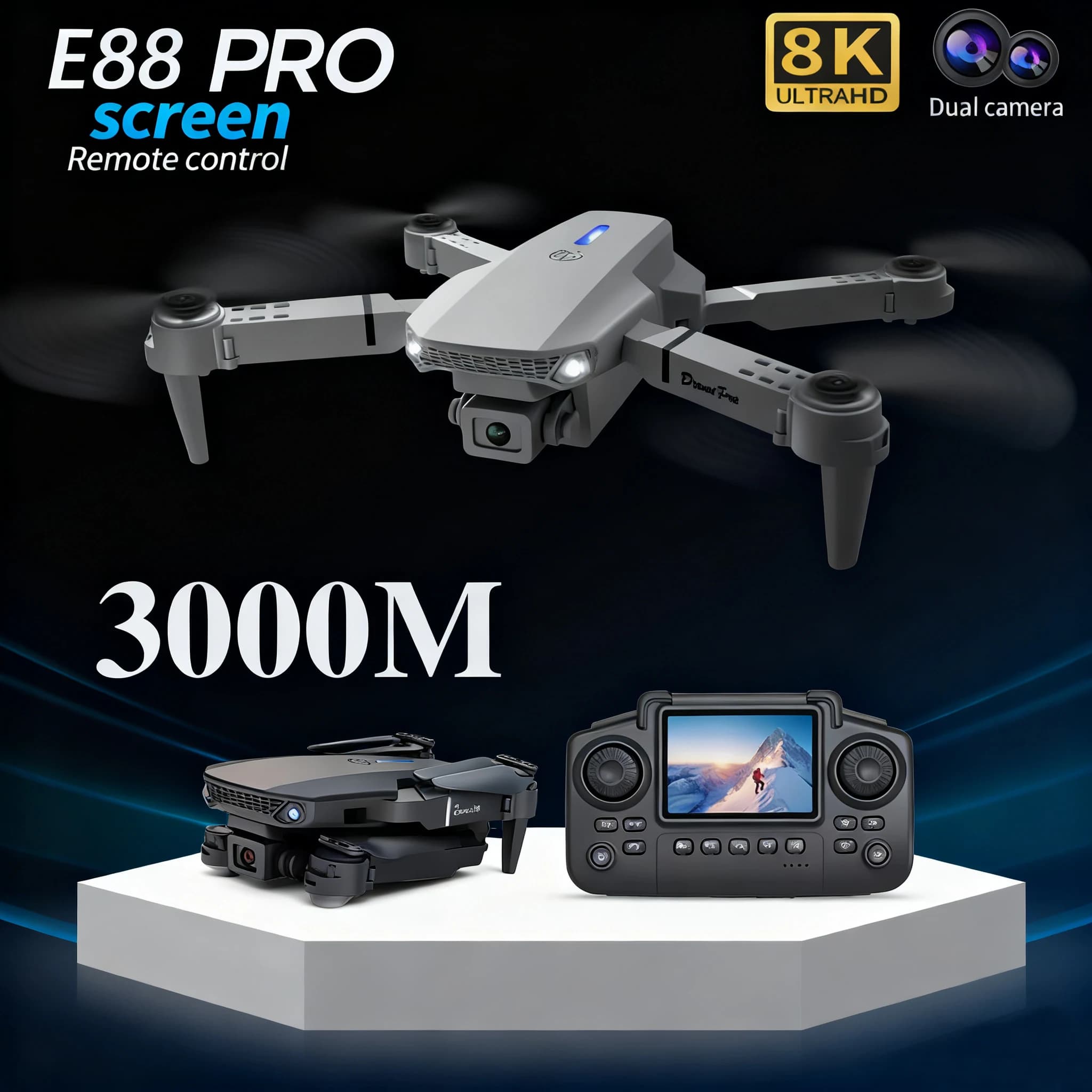 2026 New original E88 Air With Screen-Controlled Lighting Mini Drone 4K Untal 2 Camera Optical Flow Remote Control Aircraft gift