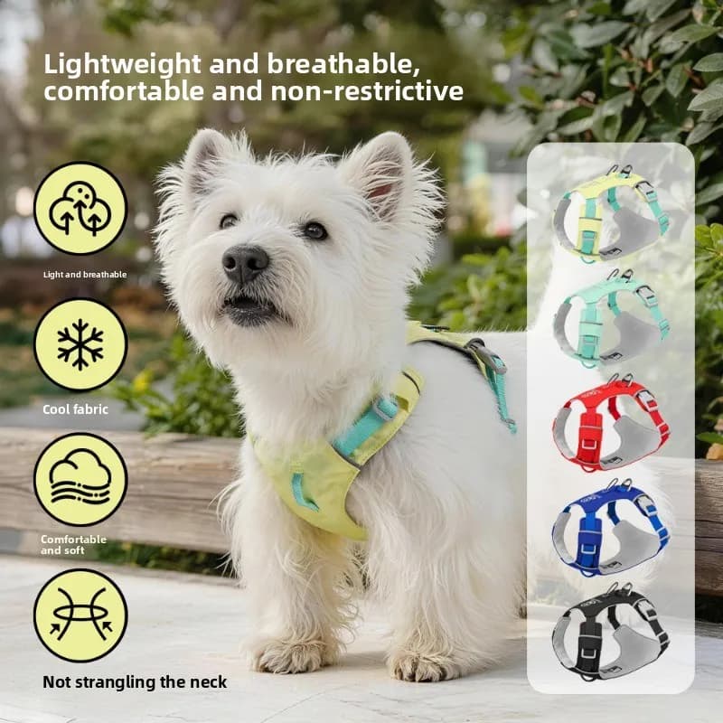 New breathable and comfortable dog harness with high-visibility reflective strips for outdoor walks and leashing