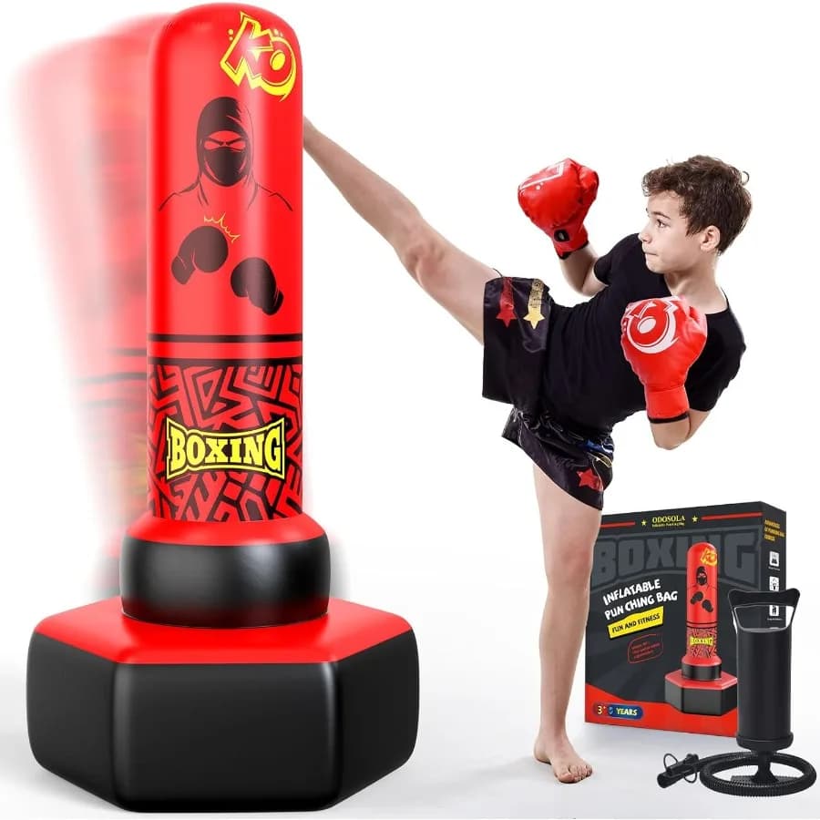 67 inch independent inflatable boxing bag for age resistant boxing sets between 3 and 12 years for karate training, taekwondo, stable and durable