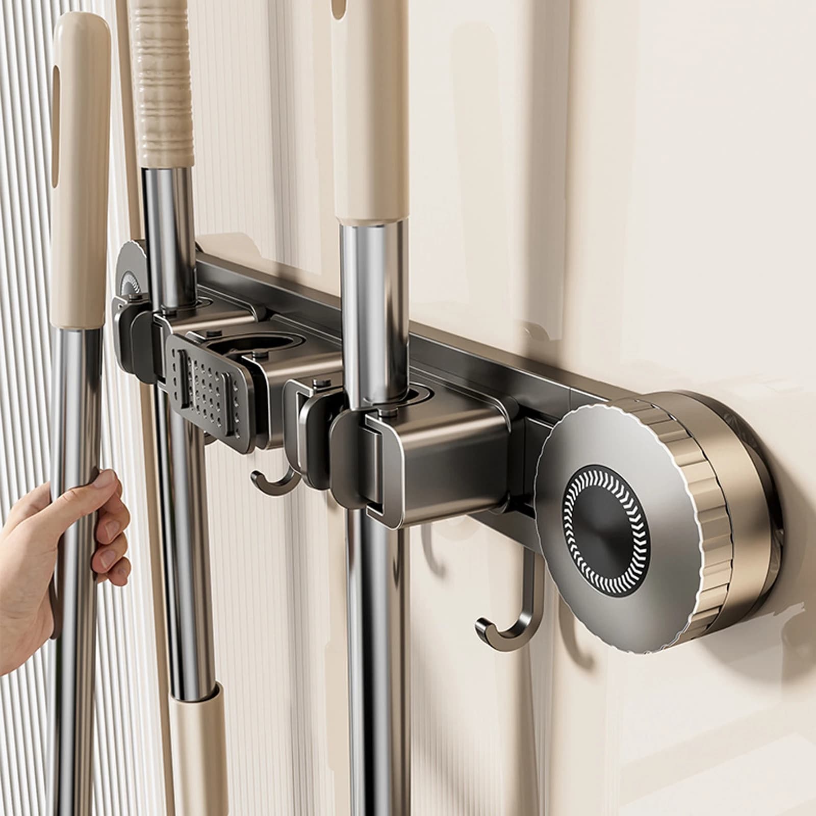 Space Aluminum Suction Cup Mop Rack Punch-Free with Buckle Clamp Mop Rack Wall-mounted Removable Hook Mop Clip Balcony Bathroom