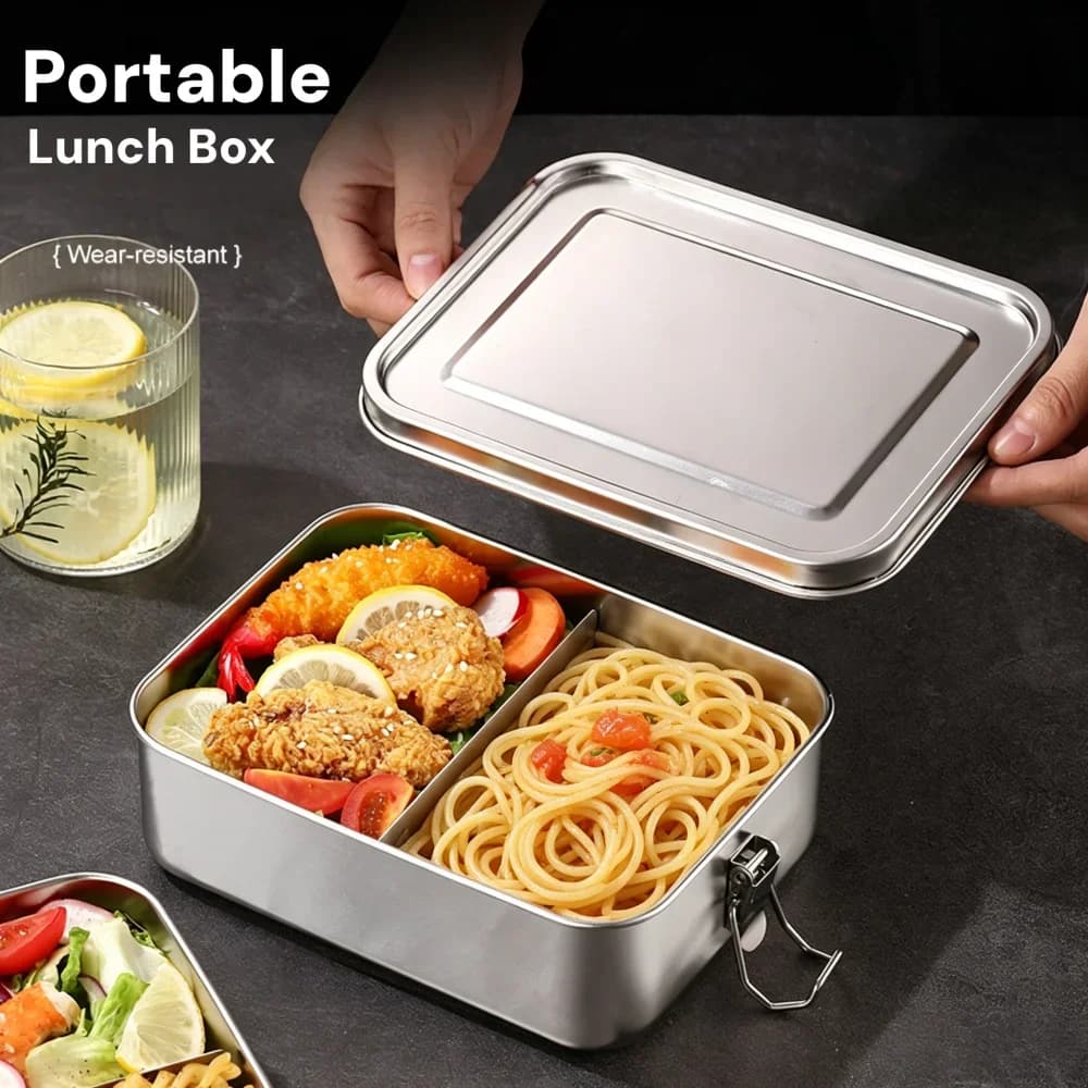 Contenitore per Pranzo in Acciaio Inox, Scatola Metallica per Alimenti con Chiusura a Clip, Porta Pranzo e Snack per Lavoro e Scuola