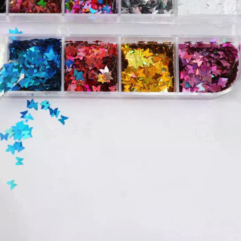12 Grids/box Nail Enhancements Butterfly Sequins Ultra-thin Star Bow Shapes Glitter Gradient Nail Art Decorations Accessories