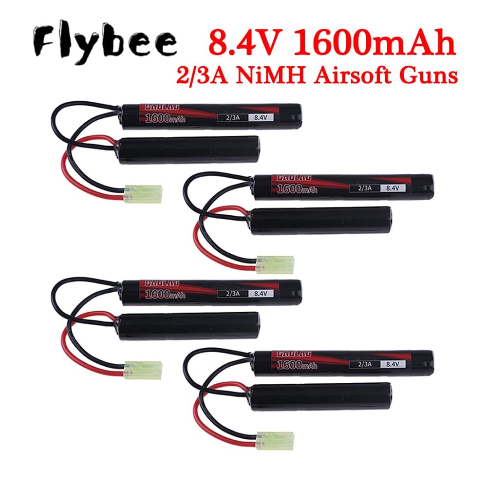 Batteria Airsoft 8.4V 2/3A 1600mAh 8.4V NIMH Batteria a farfalla per pistole H VFC HK416 CQB AK AEG'S con connettore Mini Tamiya