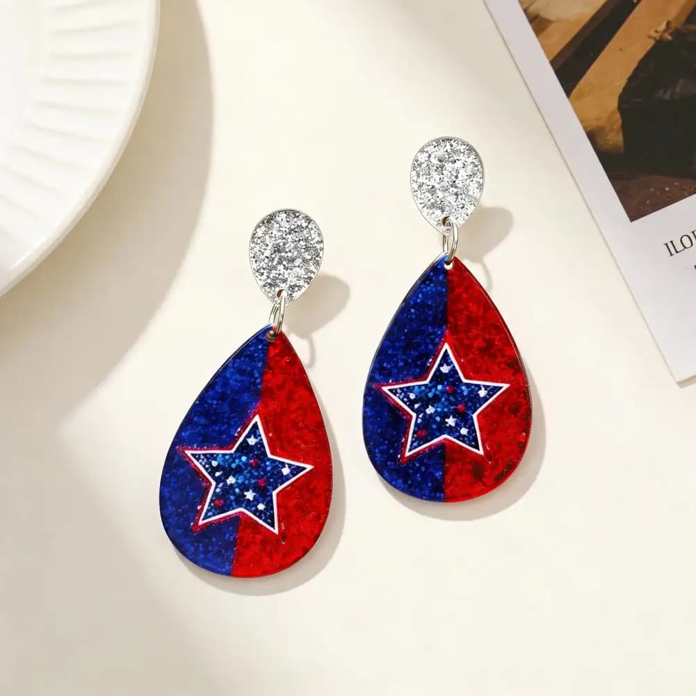 Orecchini Leggeri e Comodi con Bandiera Americana, Orecchini Pendenti Patriottici Bianchi e Blu con Zirconia Cubica per Donne