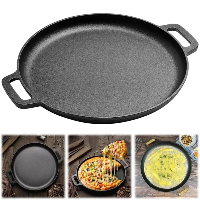 Padella in Ghisa da 8.7/9.8/11/11.8 Pollici con Doppio Manico, Teglia Pretrattata per Cuocere il Pane, Cucina all'Aperto e Campeggio