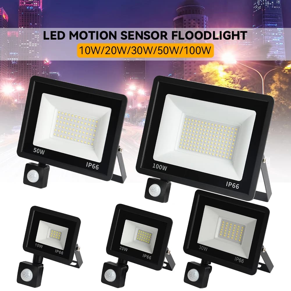 LED Floodlight PIR Motion Sensor White/Warm White IP66 AC220V Exterior Projector Spotlight SMD2835 Outdoor Lighting Floor Lamp
