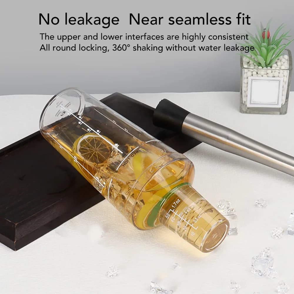 PC Wine Mixer Shaker Built-in Strainer Lids Measuring Scale Professional Cocktail Shaker Shatterproof 3-Piece Design