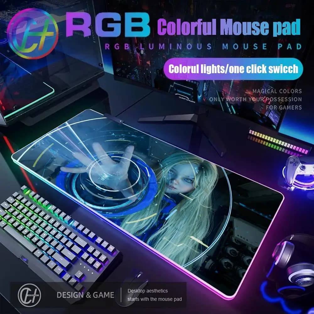 Tappetino per Mouse da Gioco HYBXAXC con Personaggi di P-Pragmata, Ragazze Android, Diana Hugh Williams, RGB, Grande, con Illuminazione LED HD